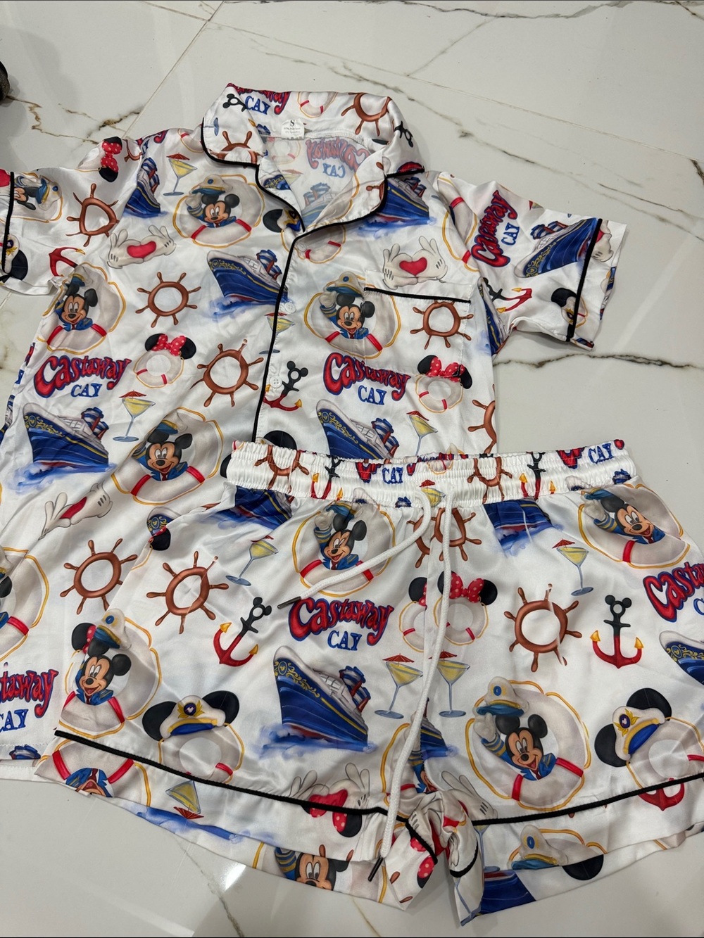 Disney Castaway Cay Women White Mickey Short Pajama Set